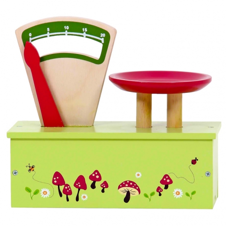 Dřevěná kuchyňská váha - zelená s houbičkami