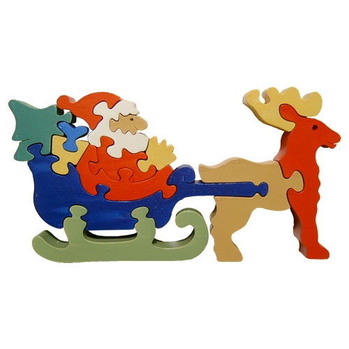 Dřevěné puzzle - Santa Claus na saních