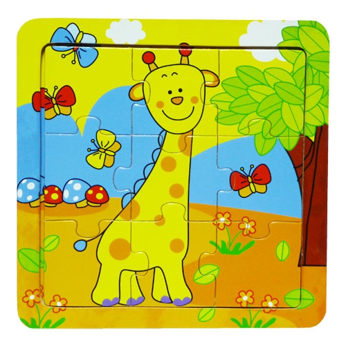 Veselé dřevěné puzzle - Žirafa - 9 dílků