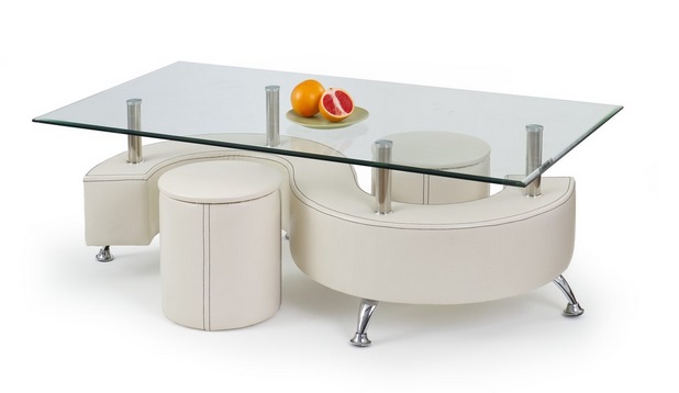 Konferenční stolek Nina s podsedáky 130x70x55cm - Bílá