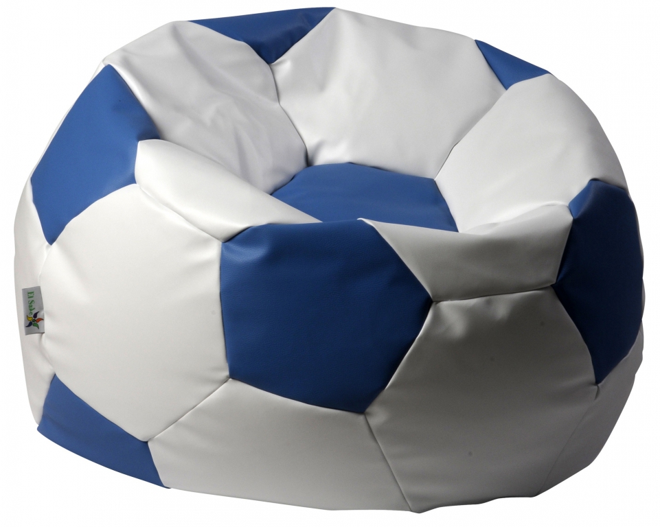 Sedací pytel - Euroball medium 65x65x45cm - Koženka bílá/modrá
