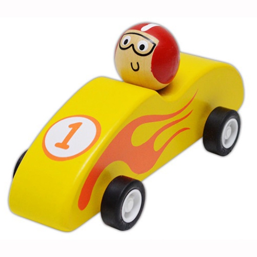 Dřevěné závodní autíčko žluté